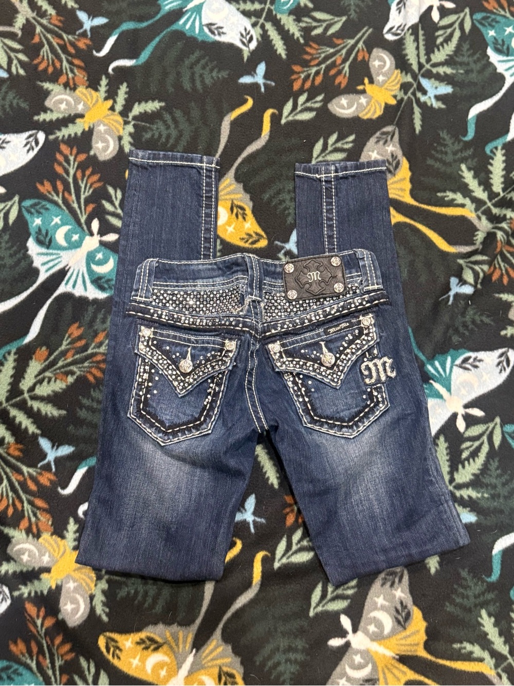 Miss Me Skinny Jeans Dark Wash Embellished Pocket Stretch Size 24